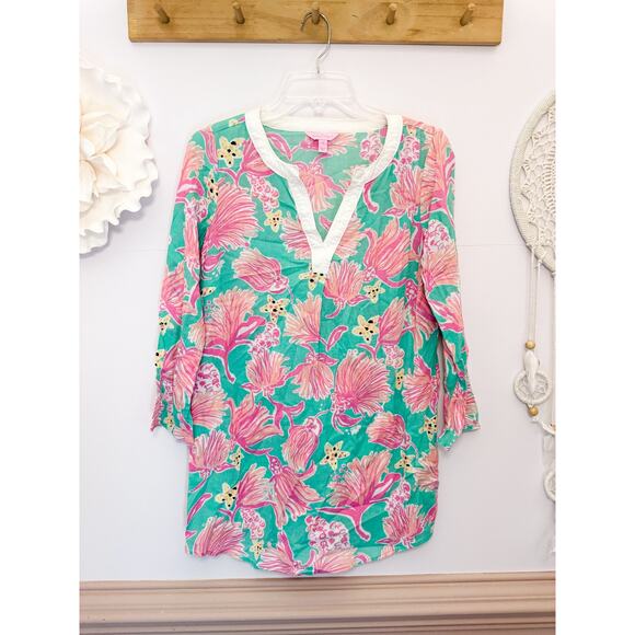 Lilly Pulitzer Tunic Coverup in Pink Green Ripley Lagoon Size XS - Picture 1 of 4
